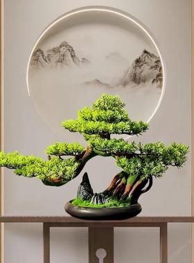 客厅仿真迎客松盆景绿植装饰品家居室内酒店会所茶空间软装摆件