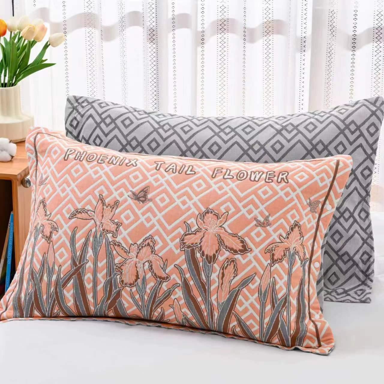 全棉一对装家用纱布枕巾高档加厚不脱落单人柔软吸汗枕头枕套