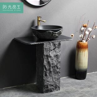 户外立柱盆家用单盆 阳光品玉石头洗手盆台面庭院阳台一体落地式
