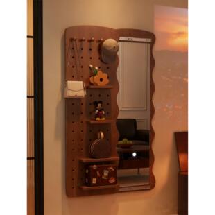 波浪洞洞板穿衣镜家用玄关隐藏式 推拉全身镜子壁挂墙可关闭试衣镜