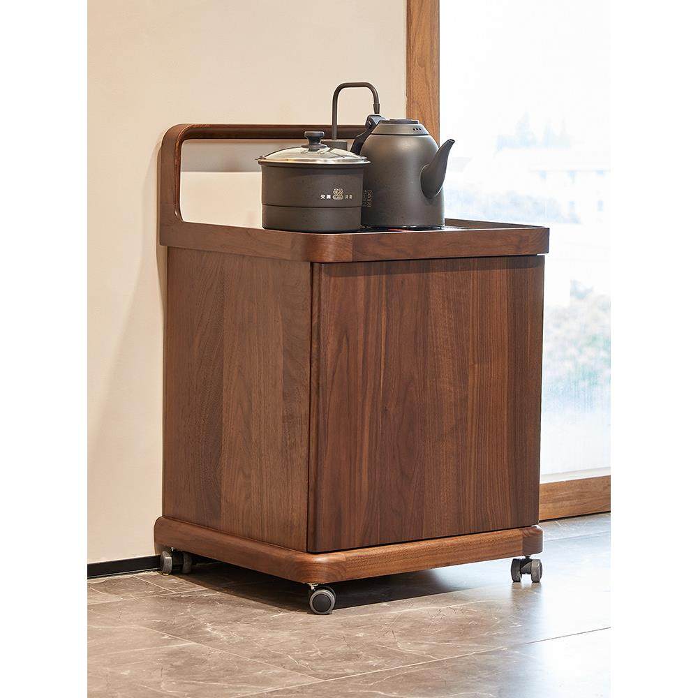 意大利极简北美黑胡桃移动茶柜家庭实木边桌办公茶桌边柜茶柜
