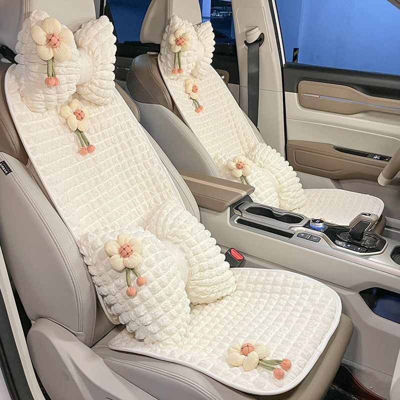 纯白简约汽车坐垫夏季经典可爱女神四季通用通风透气车载座垫凉垫