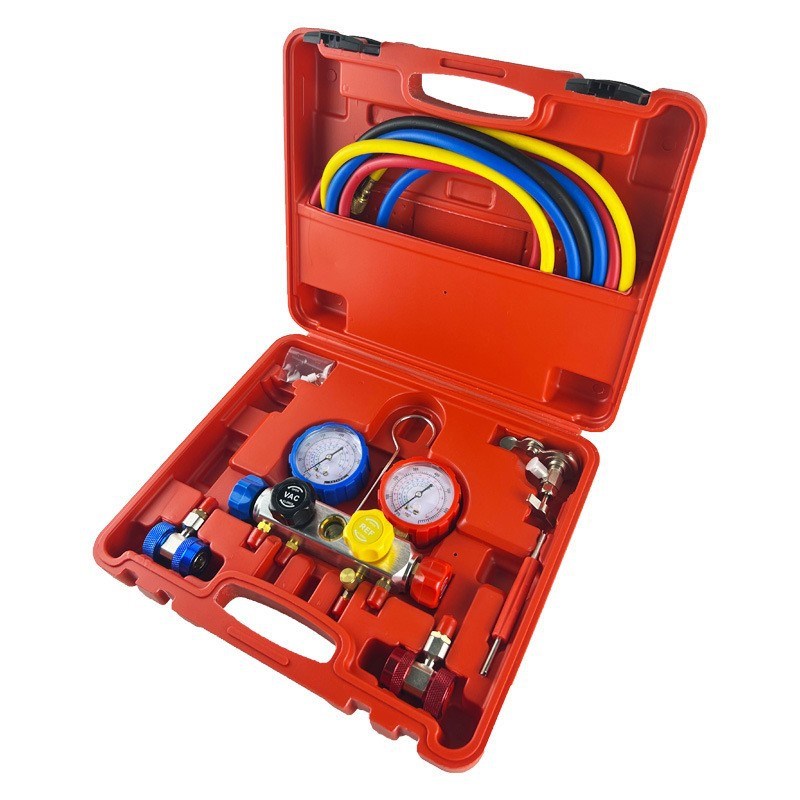 汽车空调加氟表r134a冷媒 雪种压力表双表阀空调加氟工具套装