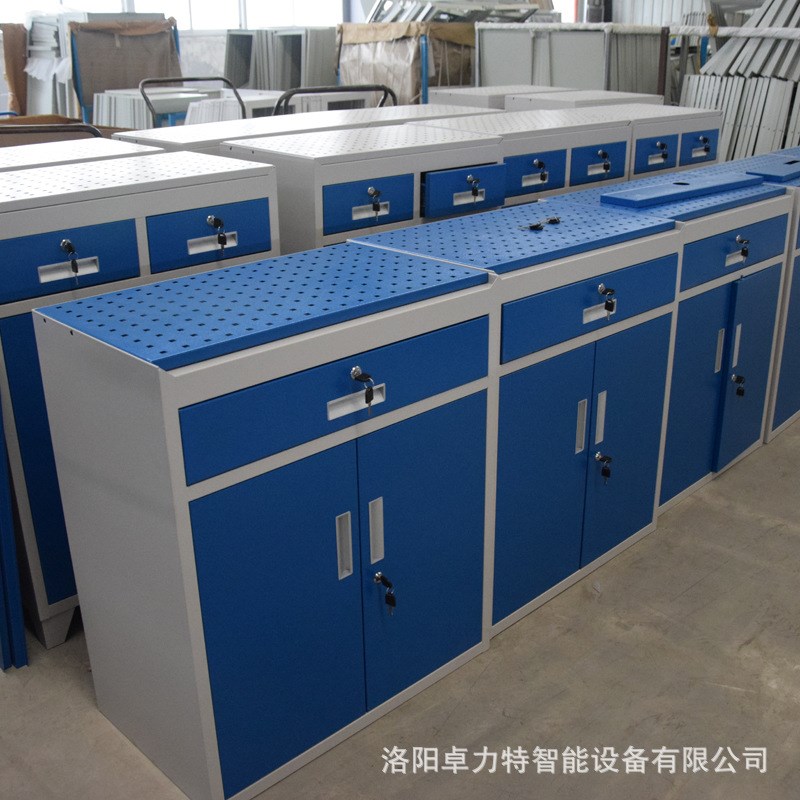 钢制加厚车间用工具柜工具车大容量双抽屉带锁带刹车五金收纳柜