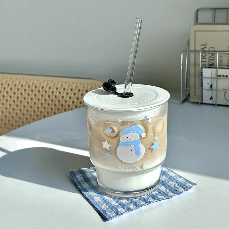 钠钙玻璃新款圣诞雪人玻璃杯