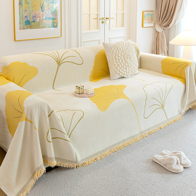 新款沙发巾银杏叶田园风简约沙