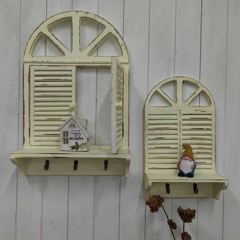 法式复古做旧木艺假窗框壁饰圆弧窗户客厅M餐厅花园庭院民宿壁挂