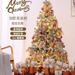 饰布置摆件 圣诞树家用套餐小型高级感北欧风白色植绒发光圣诞节装