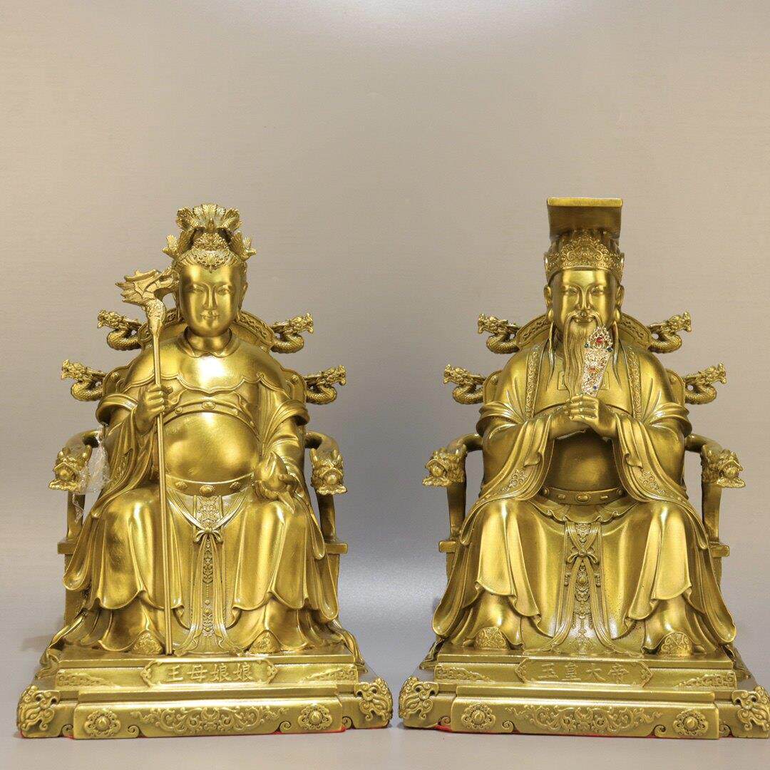 纯铜玉帝王母坐龙椅玉皇大帝王母娘娘神像摆件家居佛堂供养大号