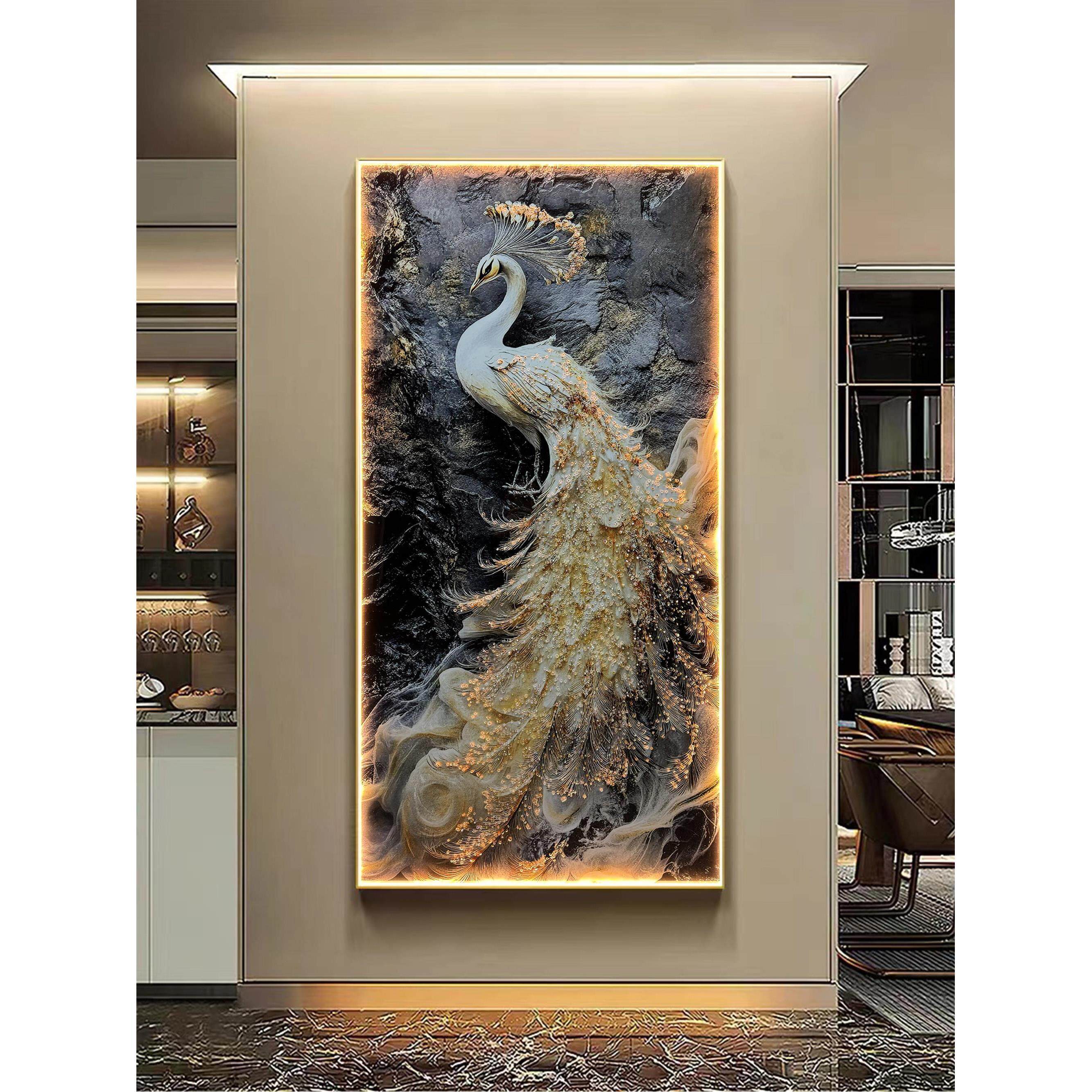 新中式孔雀入户玄关装饰画正对门轻奢高级感挂画客厅走廊过道壁画