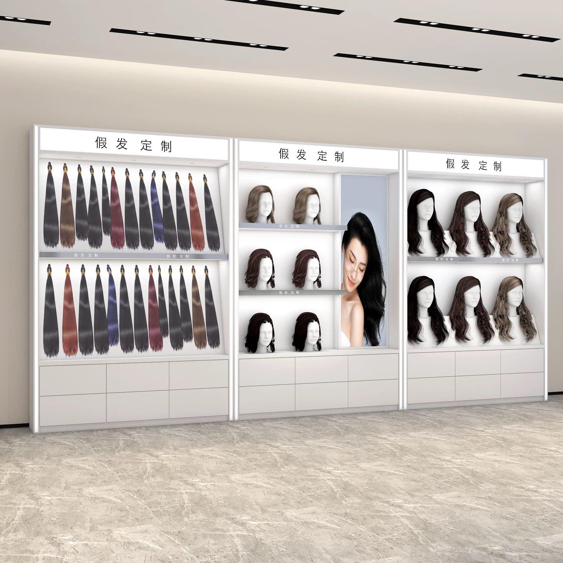 假发展示柜美发店接发柜头模发片陈列柜理发店真发植发种发产品柜