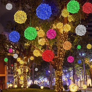 led藤球灯串挂树红户外防水渔网灯氛围灯新年新春装饰灯插电彩灯