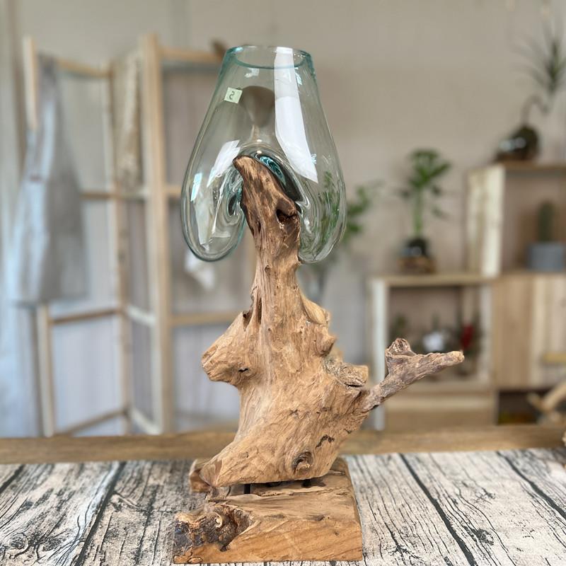 创意树根沉木枯木个性绿萝铜钱草异形玻璃水培花瓶新中式禅意摆件