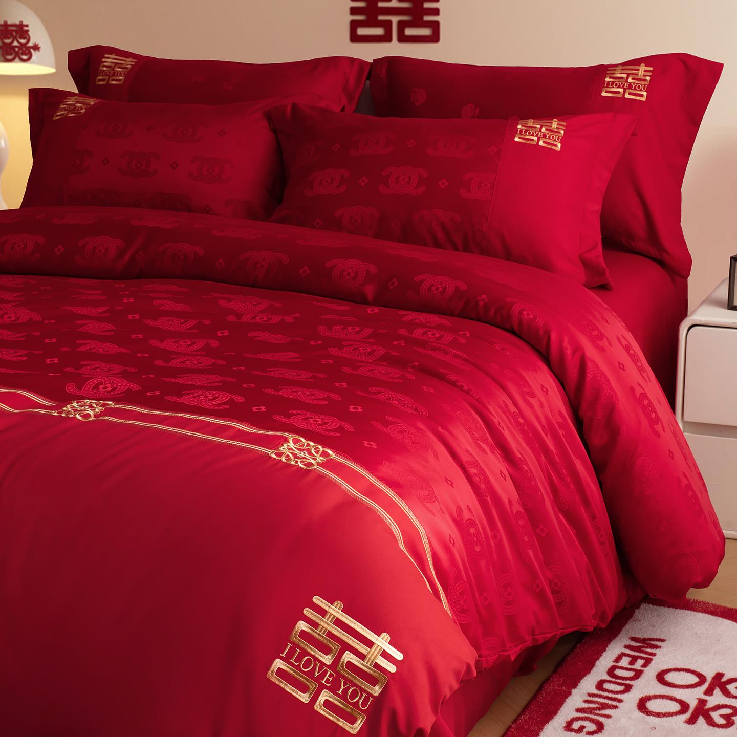 高级感中式刺绣结婚四件套婚庆红色被套床单婚房喜被陪嫁床上用品
