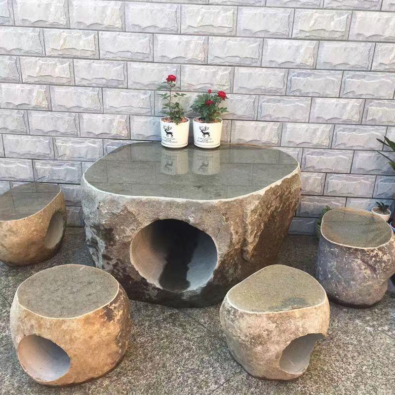 整石石桌石凳庭院花园天然家用青石台鹅卵石桌椅凳子室外别墅摆件