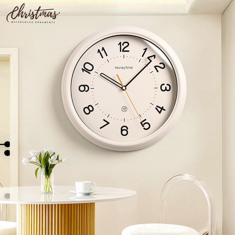 2024新款客厅挂钟简约现代家用创意挂墙免打孔奶油W挂表静音时钟
