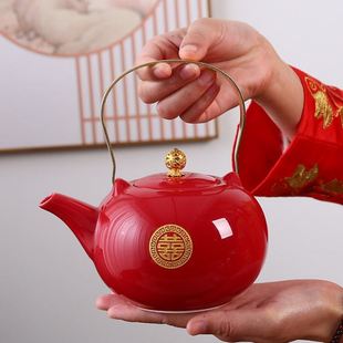 订婚用品红色新娘陪嫁托盘茶壶茶具套装 结婚庆改口敬茶杯中式
