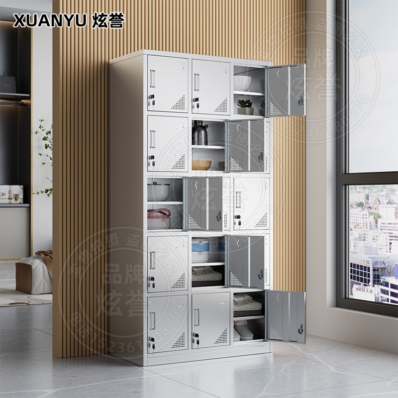304不锈钢十五门加板更衣柜员工柜鞋柜多门柜201铁皮柜收纳储物柜