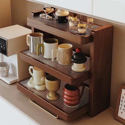 实木杯架台面黑胡桃杯子收纳置物架水杯架子茶杯咖啡杯桌面置物架