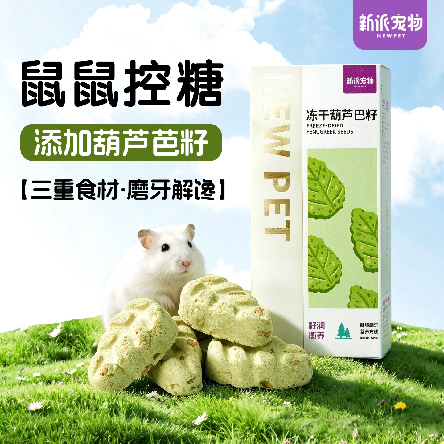 新派宠物仓鼠零食草莓葫芦巴籽冻干时蔬饼金丝熊磨牙健齿低糖食物