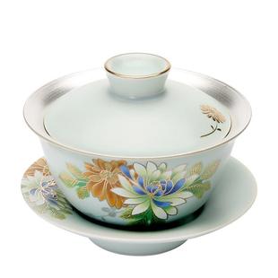 鎏银盖碗家用汝窑陶瓷功夫茶具配件三才碗敬茶杯品茗茶杯泡茶碗器