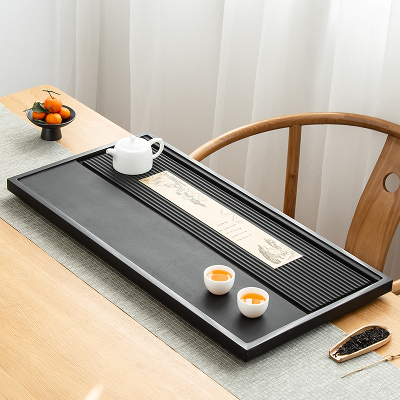 乌金石茶盘整块家用客厅简约石头大小号茶台茶具电木式茶盘海托盘