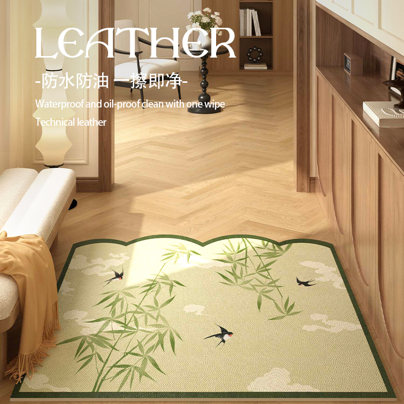 绿色竹子入户门地垫新中式免洗可擦皮F革门垫进门室内玄关国风脚