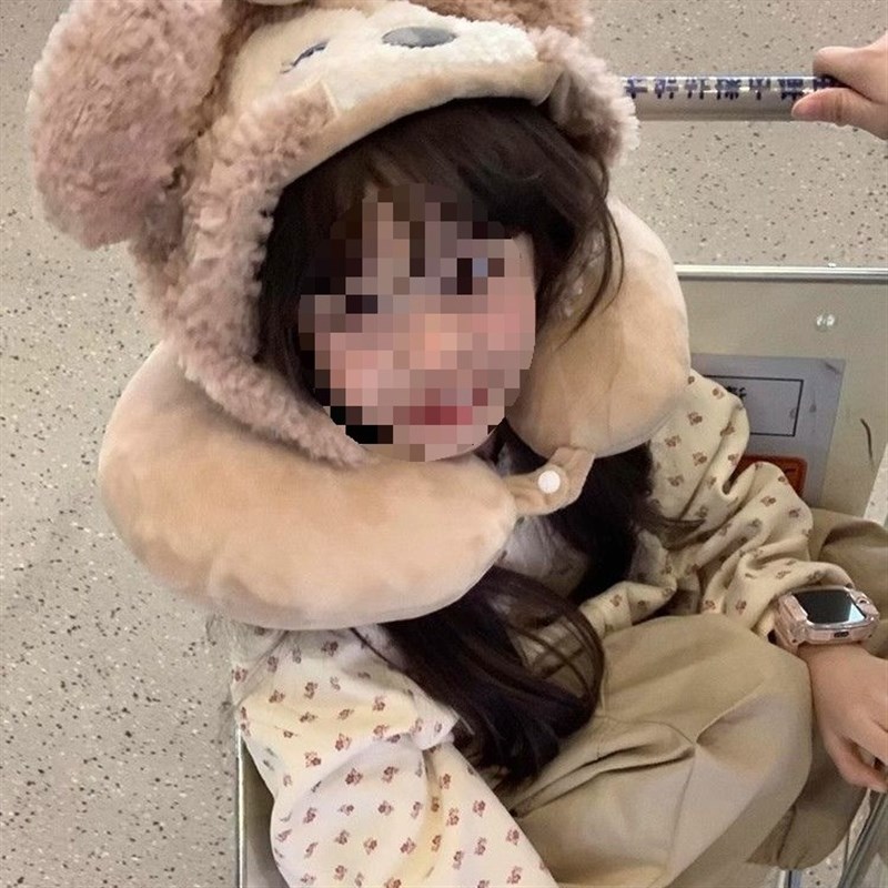 雪莉玫型枕迪士帽子尼可爱连帽颈枕形枕开车飞机T高铁旅行护颈枕