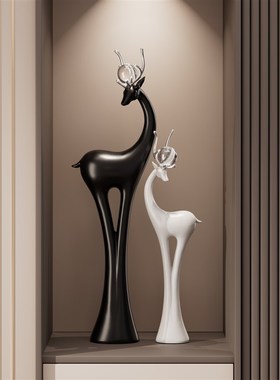 入户玄关壁龛旺宅鹿摆件客厅电y视柜竖高细长轻奢高档工艺术装饰