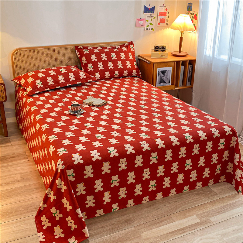 床单单件酒红色被单印花家t用床品学生床单子冬季加厚卡通生态磨