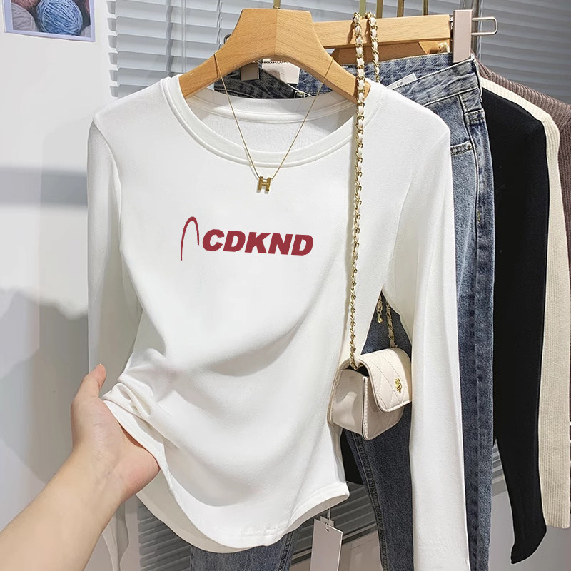 不规则弧形短款长袖t恤女春秋2026新款正肩修身显瘦小个子打底衫