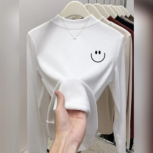 半高领打底衫女秋冬2026年欧货新款白色长袖t恤磨毛保暖内搭上衣