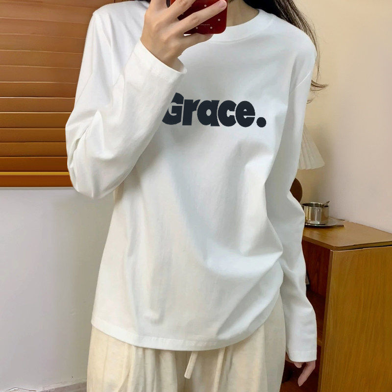 白色长袖t恤女2026年新款秋冬季叠穿内搭正肩打底衫圆领上衣