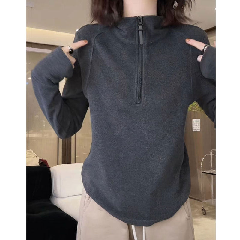 大码半拉链立领内搭德绒保暖打底衫女秋冬季胖MM显瘦长袖t恤上衣