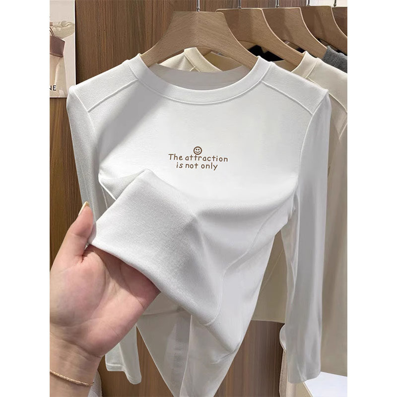 2026早秋新款白色长袖t恤女不规则打底衫显瘦小个子鱼骨上衣