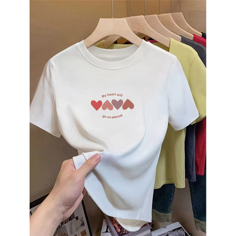 白色短袖T恤女夏季新款美式正肩显瘦短款设计感上衣小个子ins