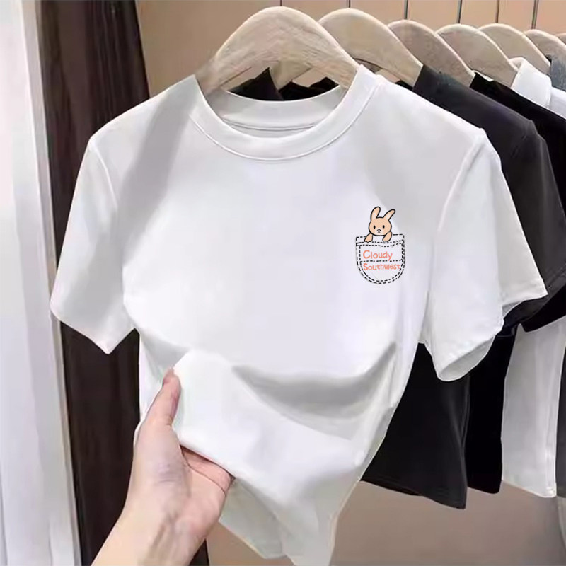 夏季白色正肩短袖T恤女装2025年新款短款设计感小众显瘦上衣