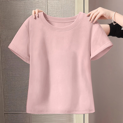 纯棉粉色短款t恤女短袖显瘦上衣