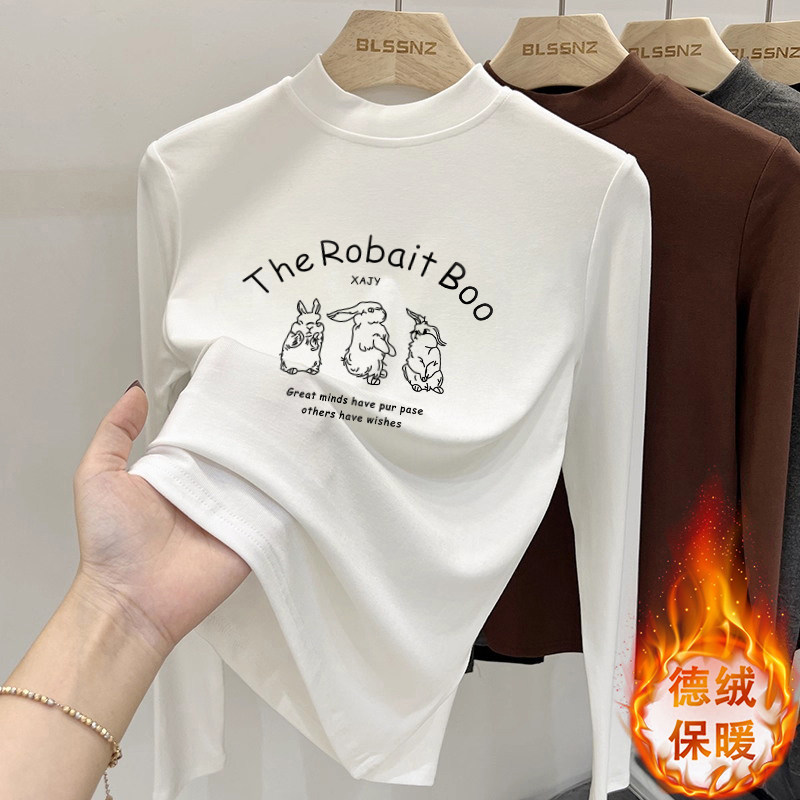 半高领长袖T恤女2026秋冬新款宽松百搭加厚内搭德绒打底衫上衣潮