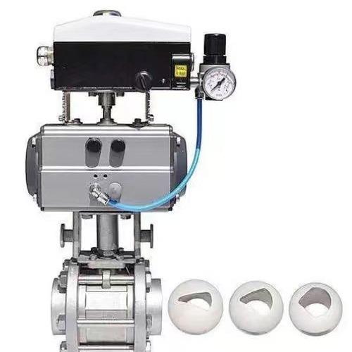 气动V型球阀Q647Y铸不锈钢耐酸碱防腐蚀爆切耐磨