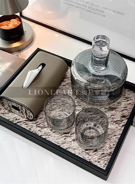 如是皮边进口真皮托盘中古托盘客厅卧室餐桌玄U关收纳礼品礼物