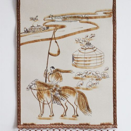 蒙古毡画 内蒙古特色工艺品 毛毡画蒙古包装饰画挂画 草原骑手