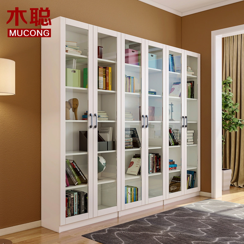 现代简约玻璃门书柜书架自由组合储物柜子办公文件柜防尘带门书橱