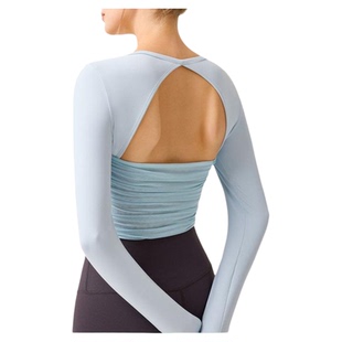 澳洲*CSB新款运动长袖女网纱镂空美背可拆卸室内瑜伽服专业普拉提