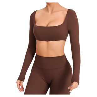 澳洲*CSB欧美方领带胸垫长袖瑜伽服户外跑步健身服速干长袖T恤女