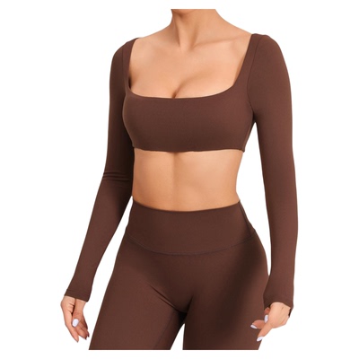 澳洲*CSB欧美方领带胸垫长袖瑜伽服户外跑步健身服速干长袖T恤女