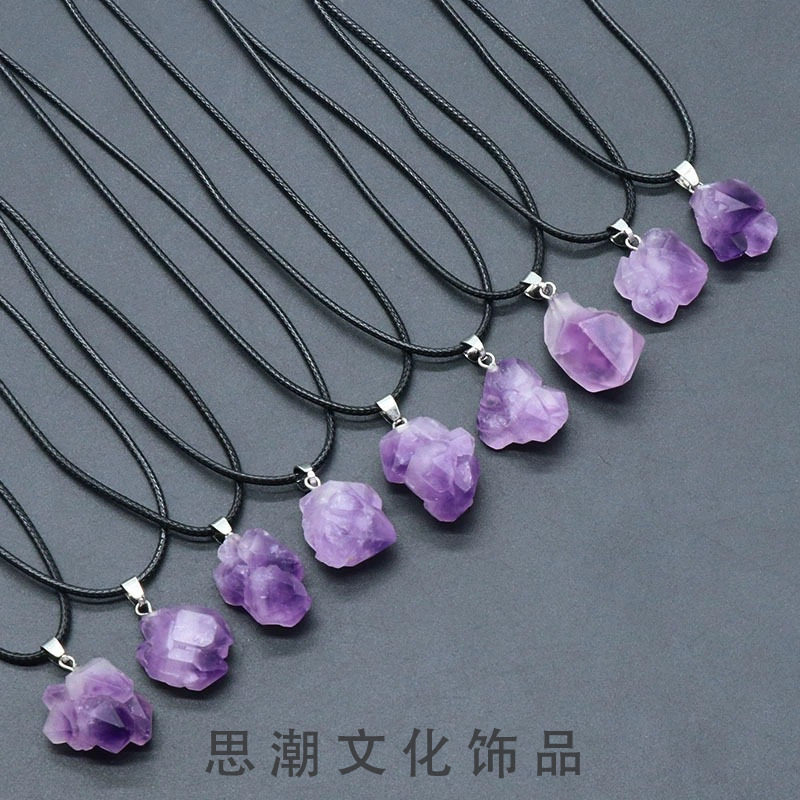 紫水晶石头天然原石项链紫晶随形不规则吊坠锁骨链女小饰品批发