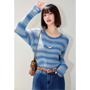 2025秋冬慵懒风打底衫 女高级感百搭洋气撞色上衣女 宽松条纹针织衫