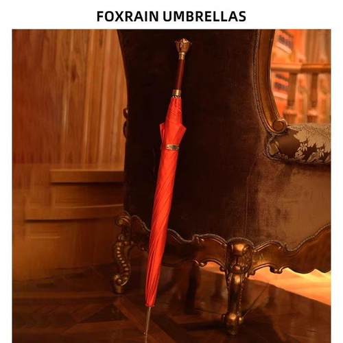 foxrain玫瑰红色伞结婚新娘大红长柄雨伞婚庆高级礼品盒定制大号