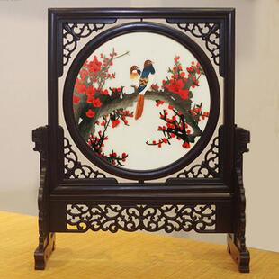 双面苏绣中式苏州刺绣兰花双面绣手工成品画小台屏摆件客厅工艺礼